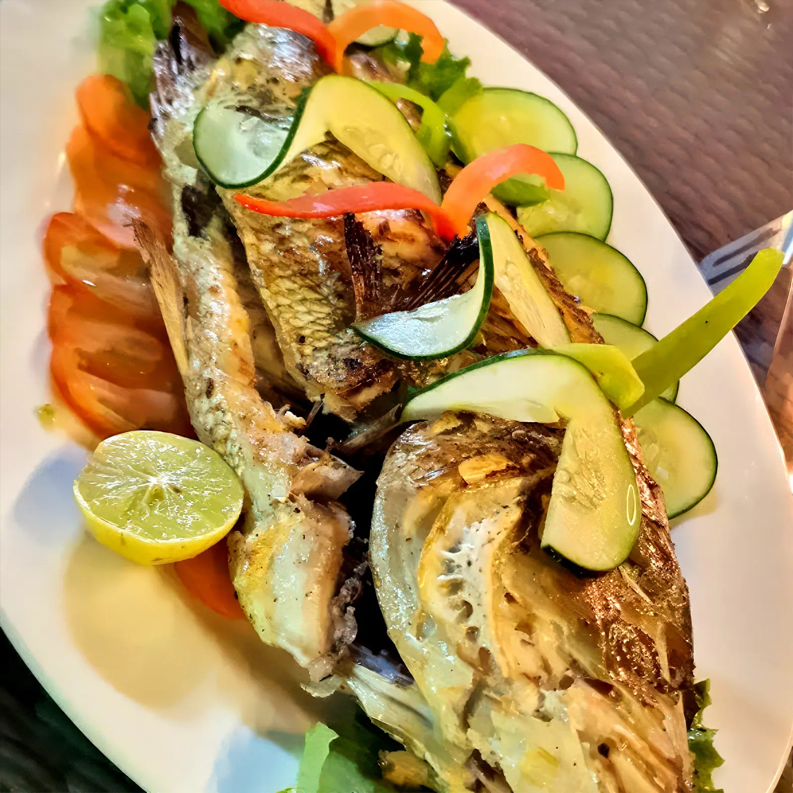 best grilled fish in Mahé Seychelles fresh seafood Beau Vallon café